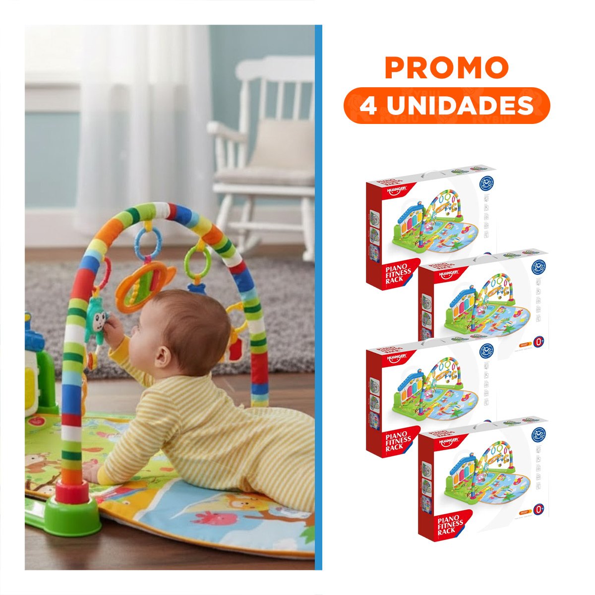 PACK4 SET DE JUEGO INFANTIL CON ARCO Y PIANO CASITA VERDE HUANGER Y+REGALO STICKER - 1