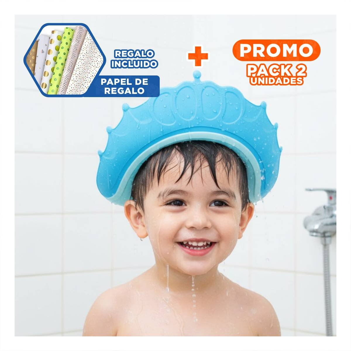 PACK2 ACCESORIO DE DUCHA AJUSTABLE PARA NINOS CELESTE MOL 2 USO DIARIO Y+PAPEL REGALO - 1