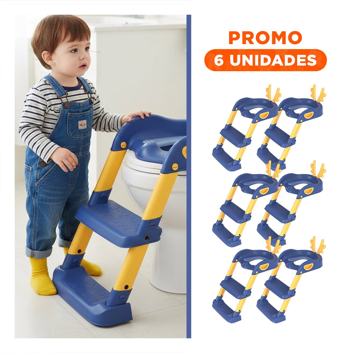 PACK6 MODULO DE INODORO CON ESCALERA AZUL Y AMARILLO OREJITAS - 1