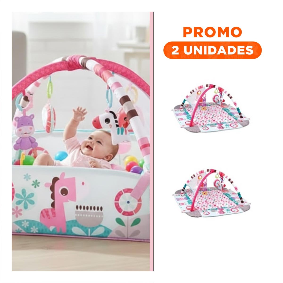 PACK2 ESTACION INTERACTIVA CON PISCINA DE PELOTAS 5 EN 1 ROSADO PARA BEBE - 1