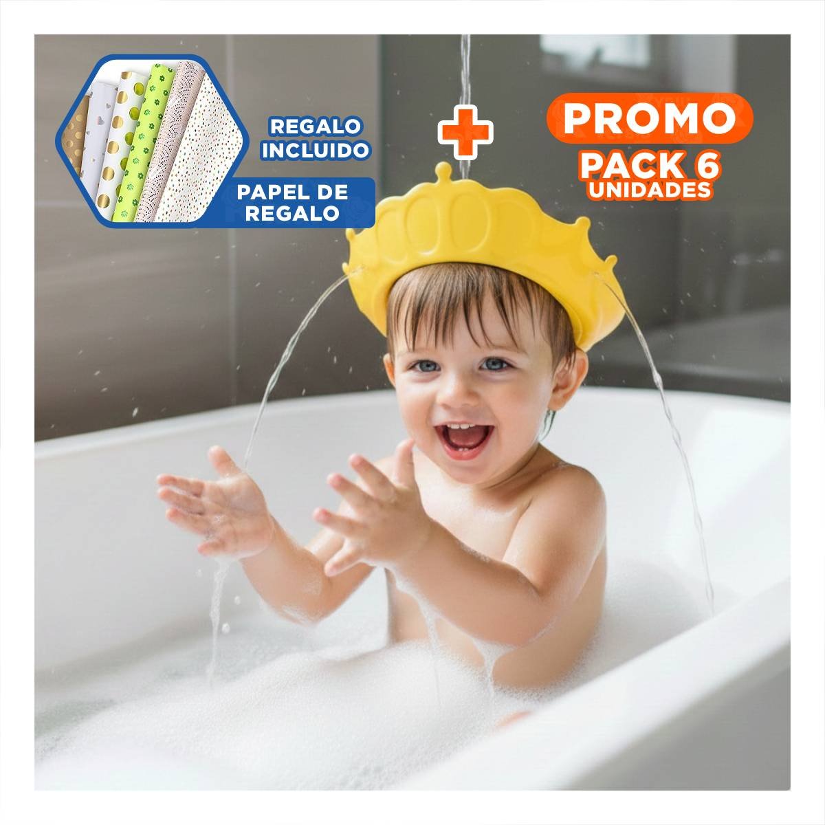 PACK6 CUBRE OJOS DE DUCHA AJUSTABLE PARA NINOS AMARILLO MOL 2 SEGURO Y+PAPEL REGALO - 1