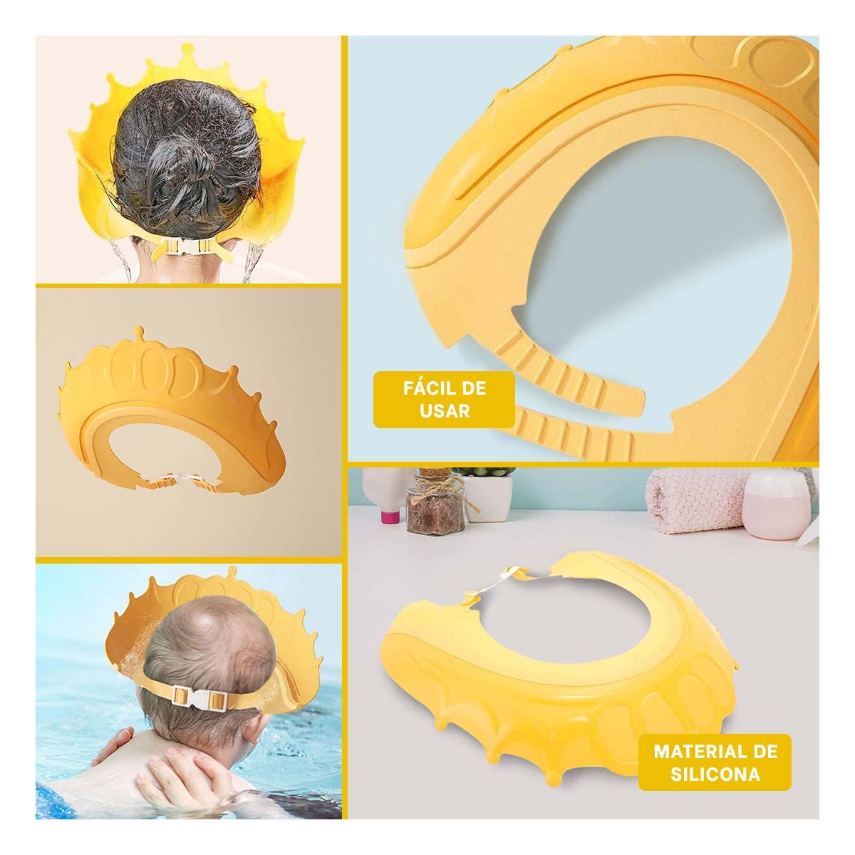 PACK6 CUBRE OJOS DE DUCHA AJUSTABLE PARA NINOS AMARILLO MOL 2 SEGURO Y+PAPEL REGALO - 3