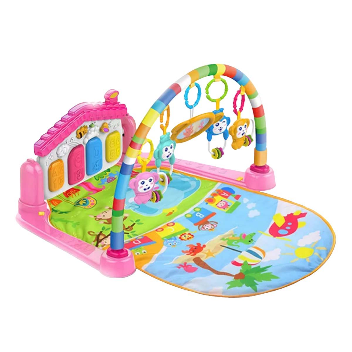 PARQUE DE JUEGO PARA BEBE CON ARCO PIANO CASITA ROSADO HUANGER Y+PAPEL REGALO - 1