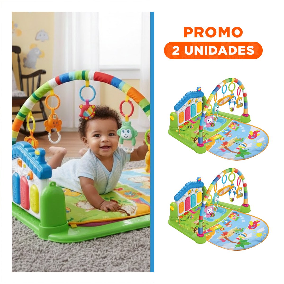 PACK2 GIMNASIO INFANTIL PARA BEBE CON ARCO Y PIANO CASITA VERDE HUANGER - 1