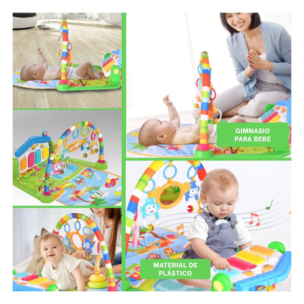 SET DE ESTIMULACION PARA BEBE CON PIANO CASITA VERDE HUANGER Y+POST IT - 1