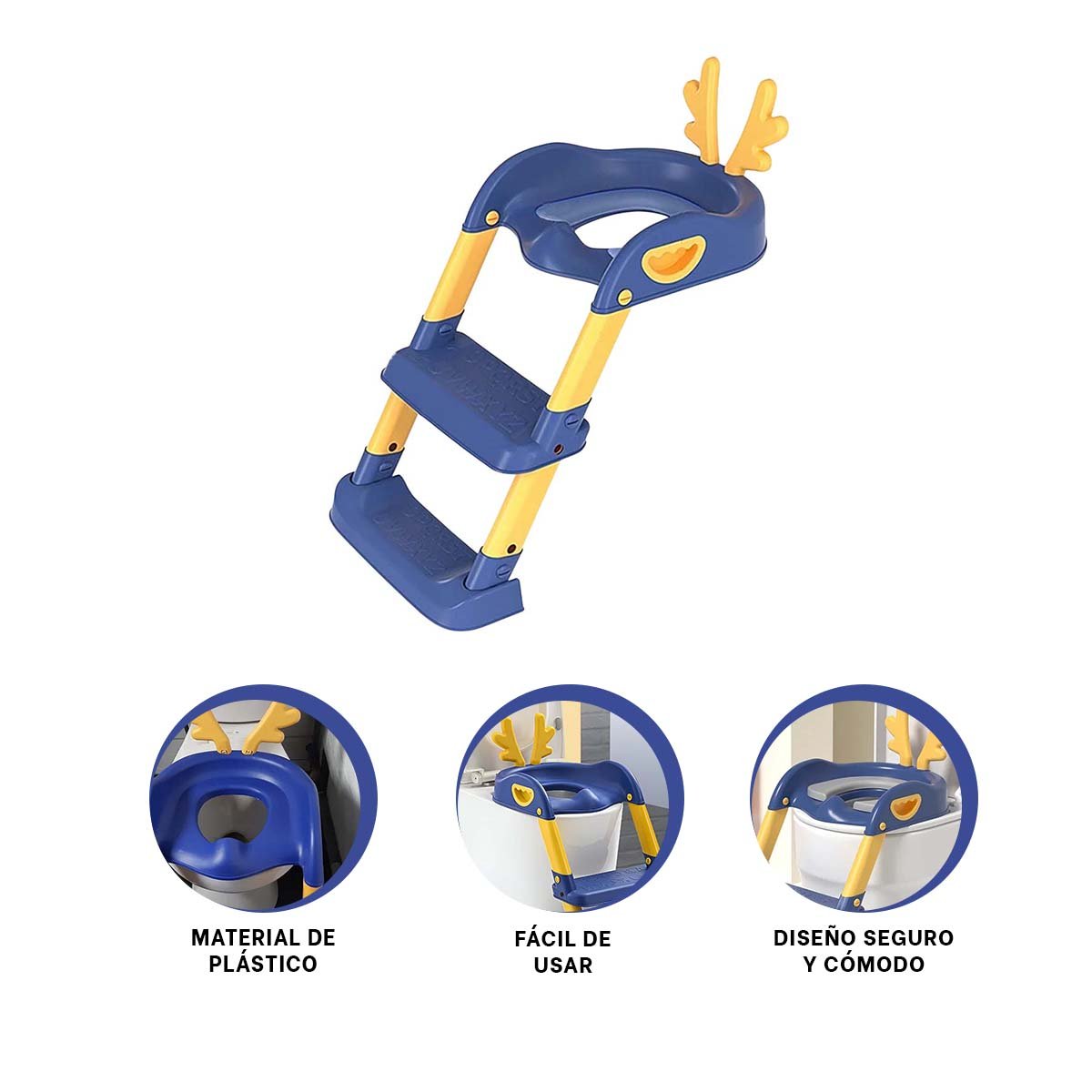 ACCESORIO DE INODORO INFANTIL CON ESCALERA AZUL Y AMARILLO OREJITAS - 3