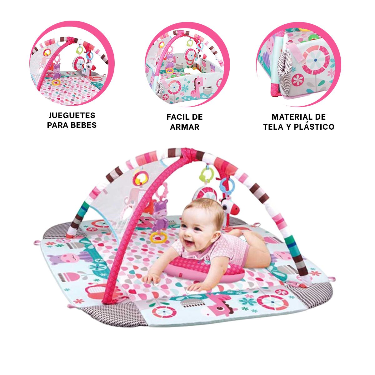 PARQUE DE JUEGOS CON PISCINA DE PELOTAS 5 EN 1 ROSADO PARA BEBE - 3