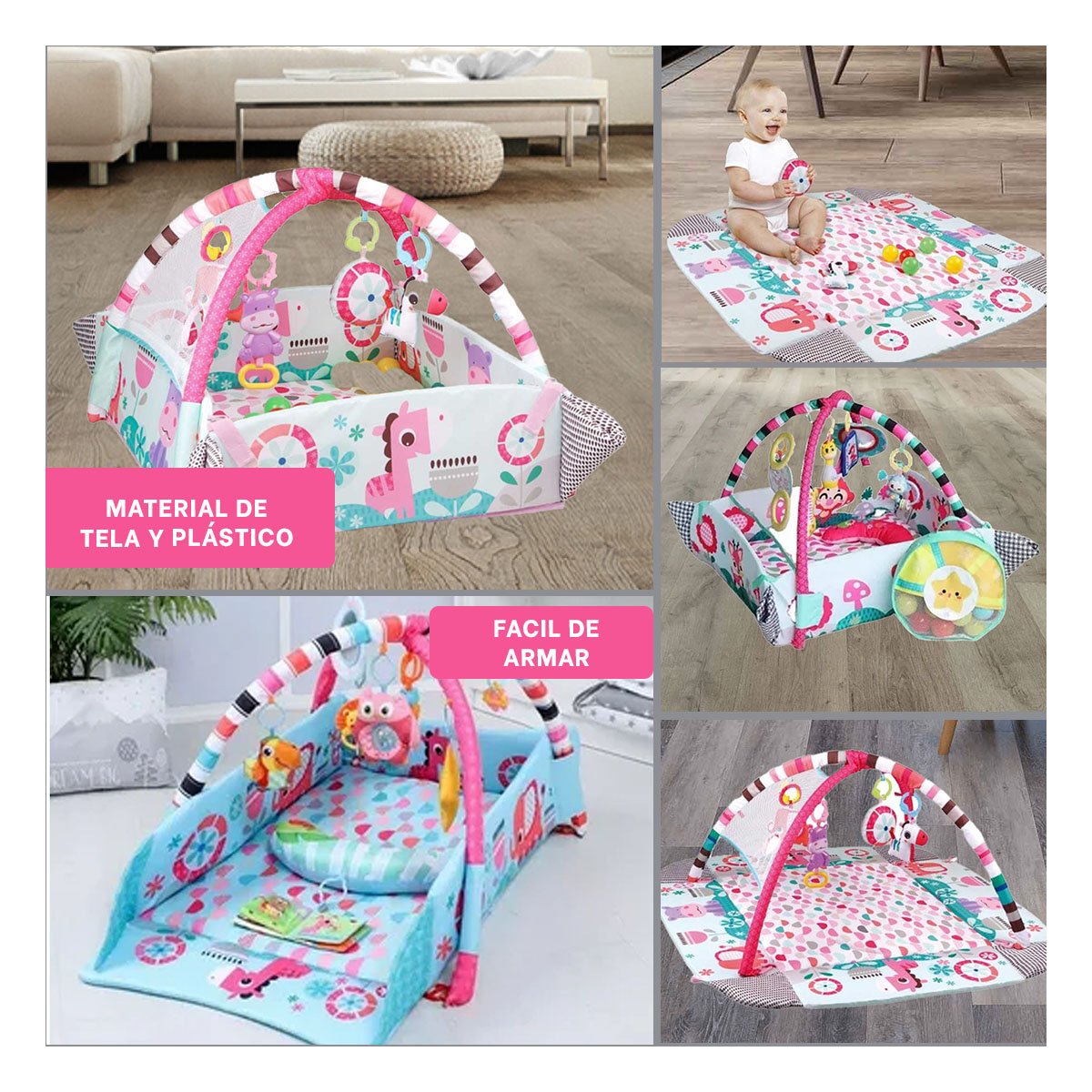 PARQUE DE JUEGOS CON PISCINA DE PELOTAS 5 EN 1 ROSADO PARA BEBE - 5