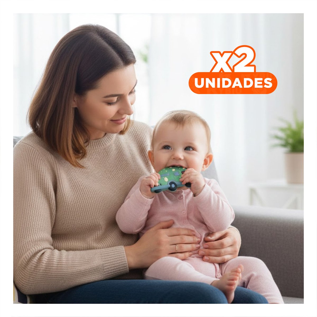 PACK2 PIEZA DE DENTICION PARA BEBE EN SILICONA CARRO VERDE Y+REGALO STICKER - 1