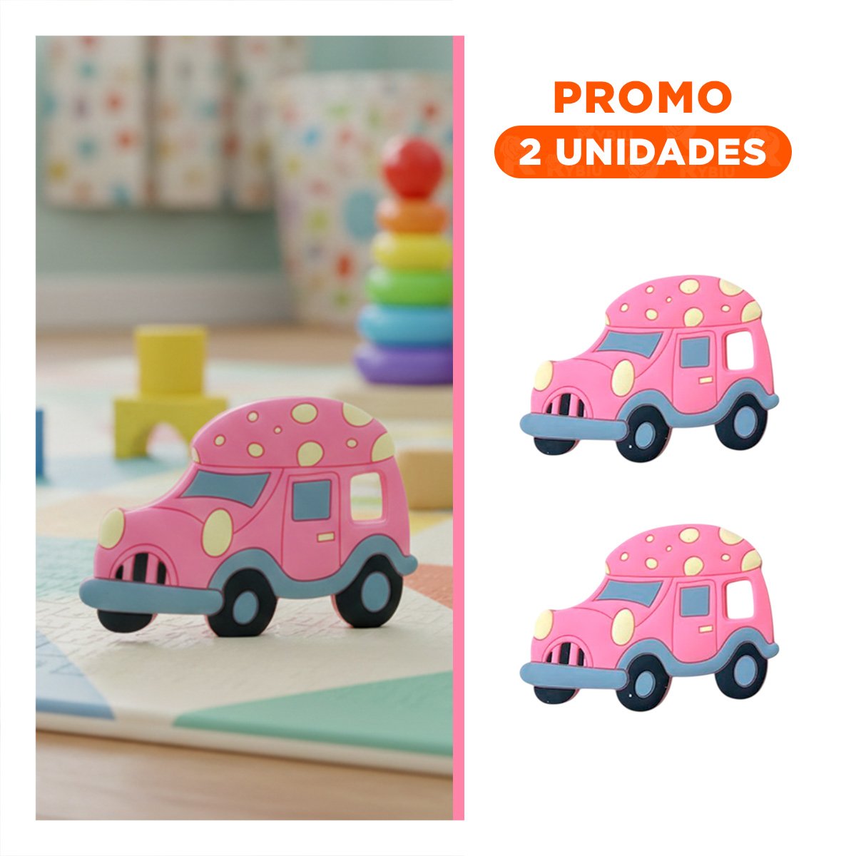 PACK2 ANILLO MASTICABLE INFANTIL EN SILICONA CON PUNTOS ROSADO - 1