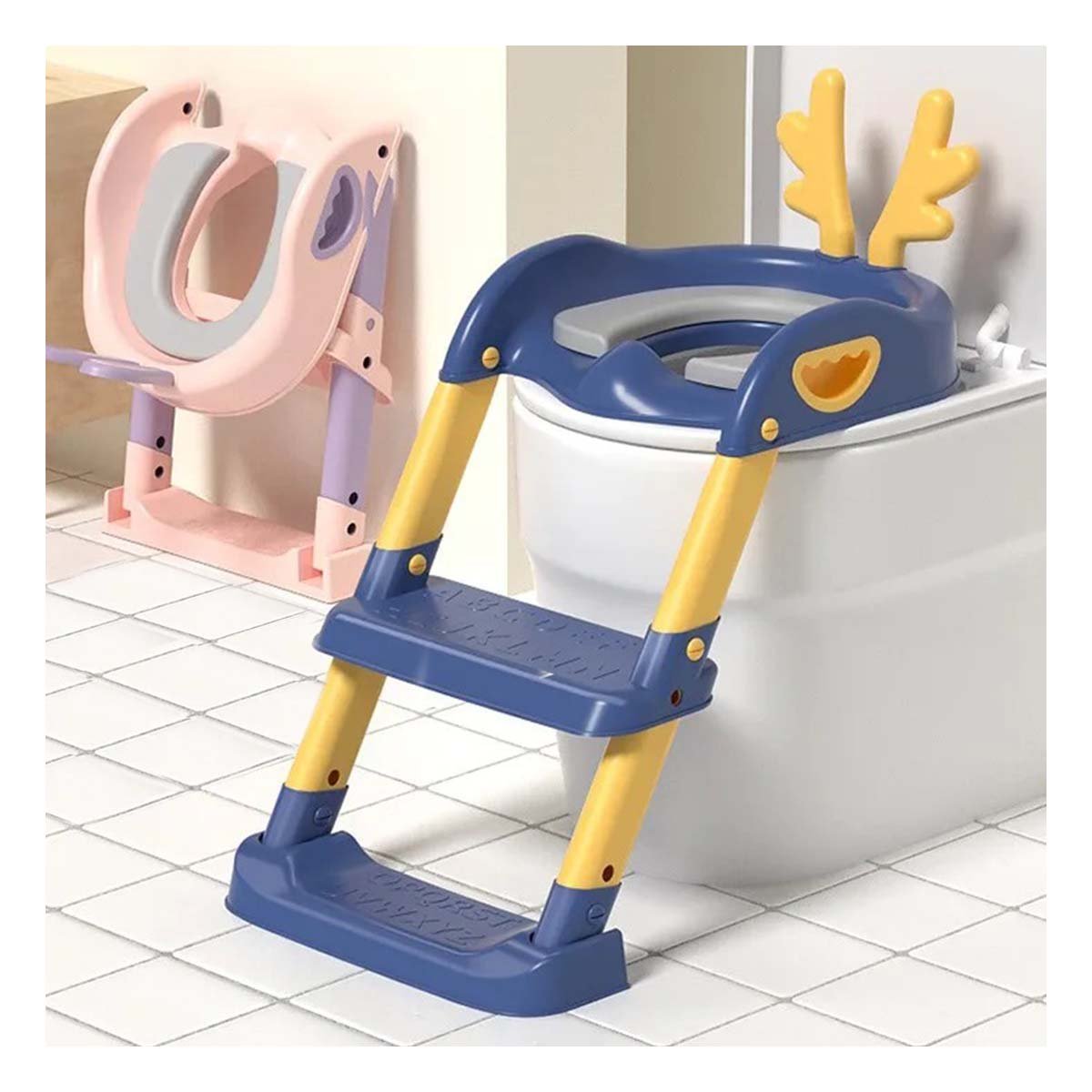 PACK4 SISTEMA DE INODORO INFANTIL CON ESCALERA AZUL Y AMARILLO OREJITAS Y+PAPEL REGALO - 5