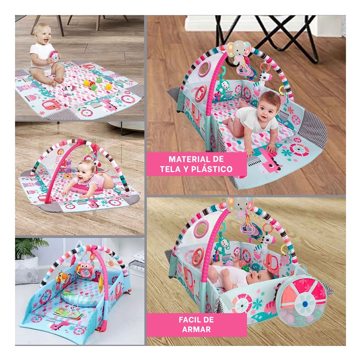 KIT DE JUEGOS CON PISCINA DE PELOTAS 5 EN 1 ROSADO PARA BEBE Y+POST IT - 1
