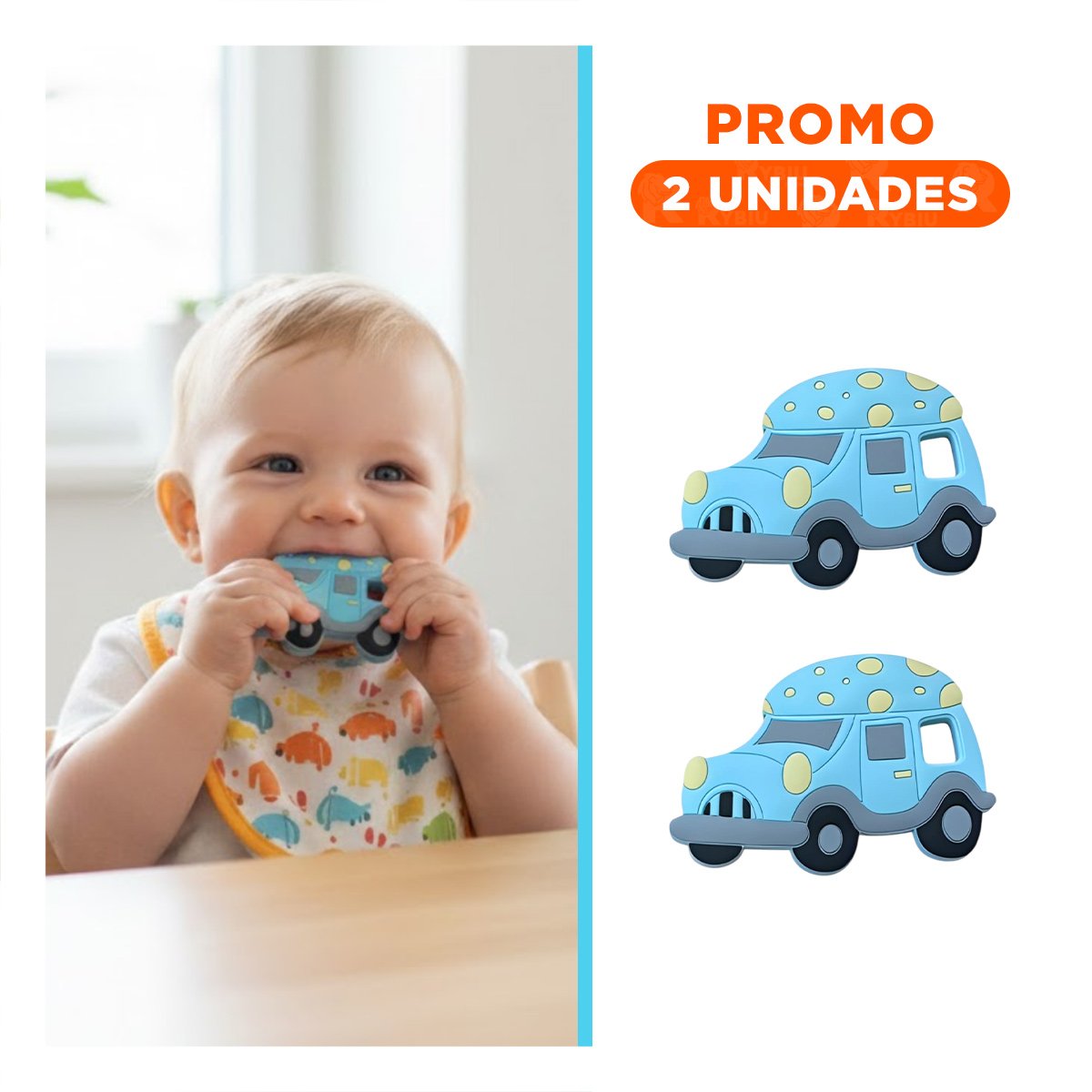 PACK2 PRODUCTO SENSORIAL INFANTIL DE SILICONA CARRO CELESTE - 1