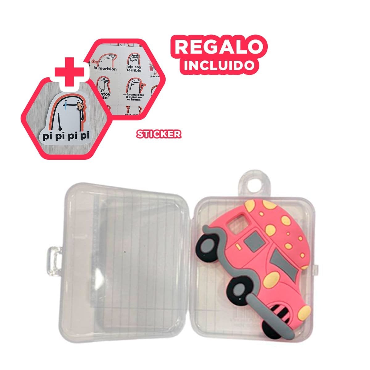 SOLUCION DE DENTICION PARA BEBE EN SILICONA CARRO ROJO Y+REGALO STICKER - 1