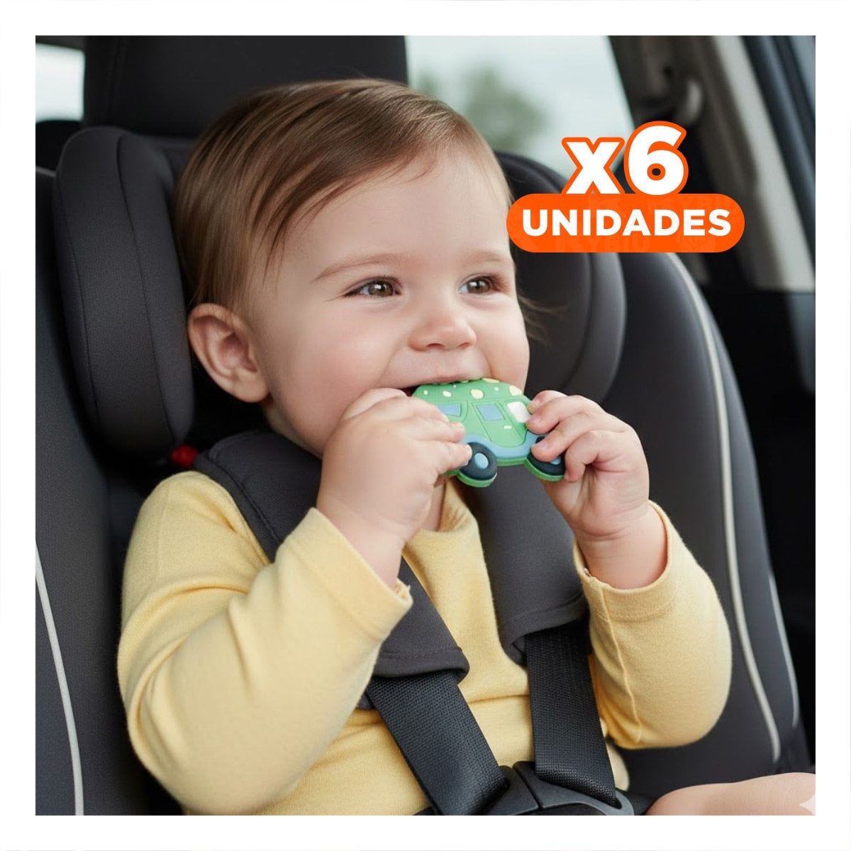 PACK6 PRODUCTO MASTICABLE INFANTIL EN SILICONA DISEÑO CARRO VERDE Y+REGALO STICKER - 1