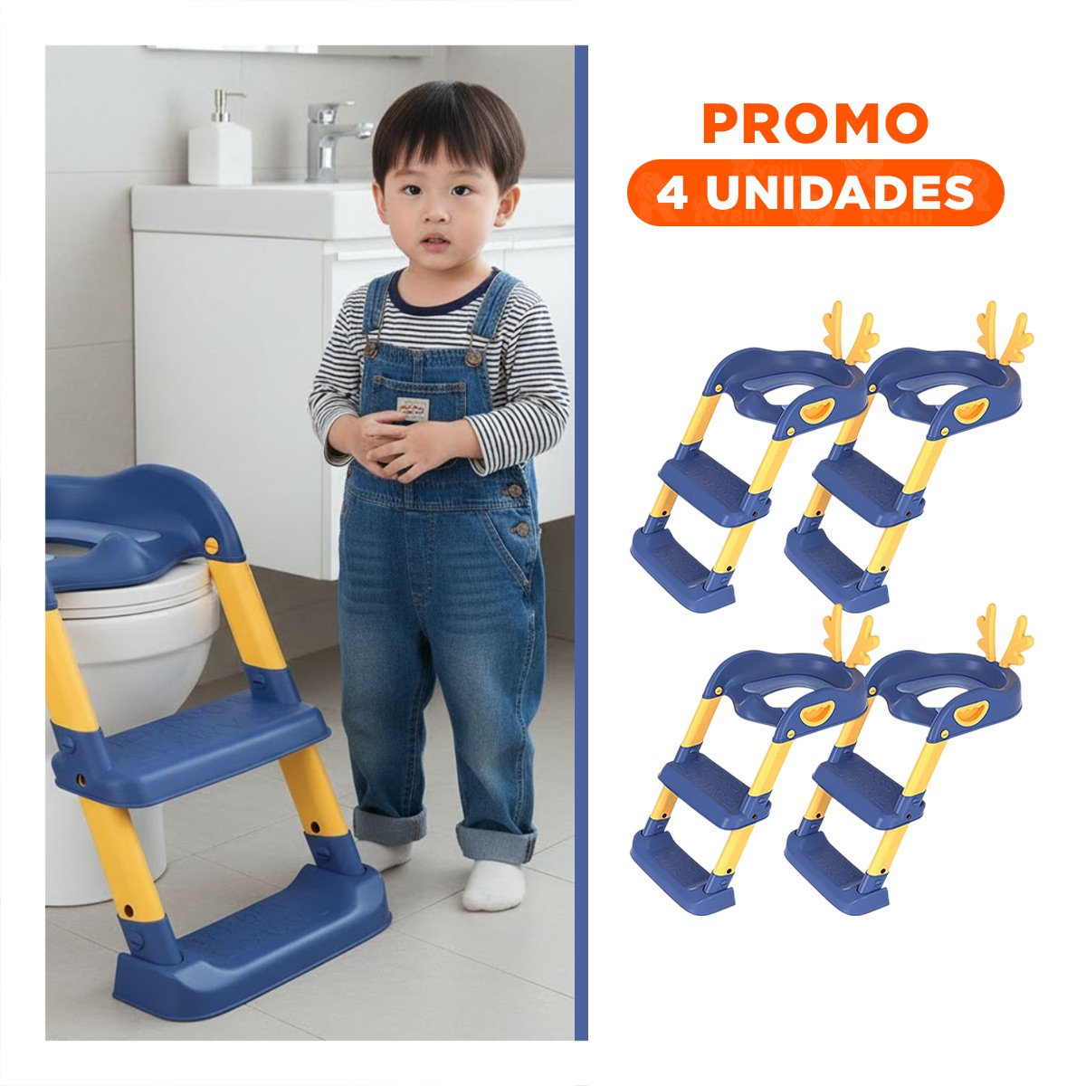 PACK4 ESTRUCTURA DE BANO CON ESCALERA AZUL Y AMARILLO OREJITAS Y+REGALO STICKER - 1