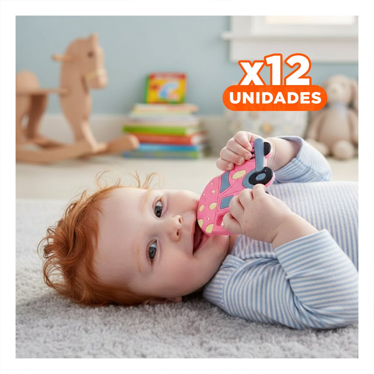 PACK12 SOLUCION MASTICABLE PARA BEBE EN SILICONA CON PUNTOS ROSADO - 1