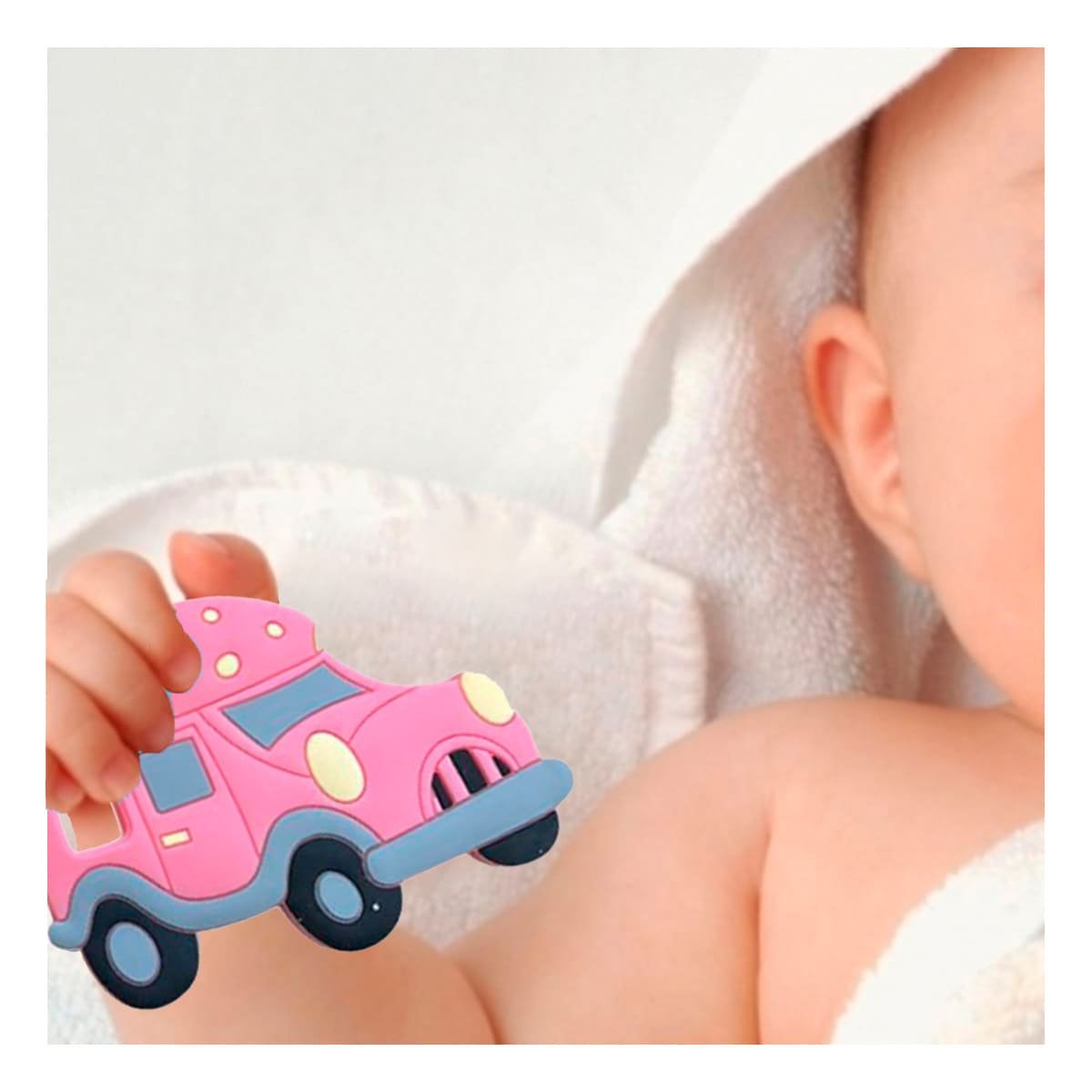 PACK12 SOLUCION MASTICABLE PARA BEBE EN SILICONA CON PUNTOS ROSADO - 5
