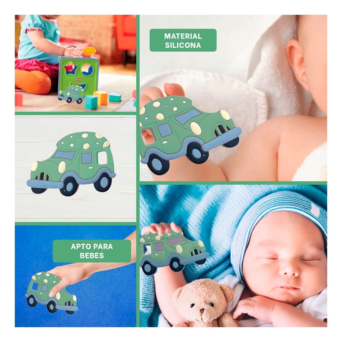 PACK12 SOLUCION MASTICABLE PARA BEBE EN SILICONA CON PUNTOS VERDE Y+PAPEL REGALO - 2