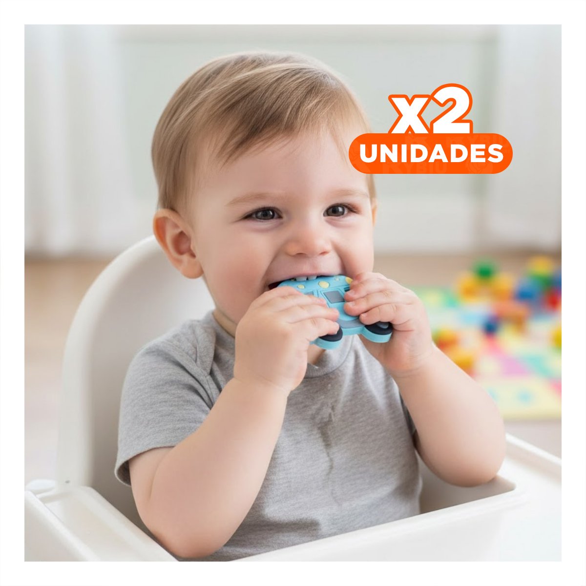 PACK2 SOLUCION SENSORIAL PARA BEBE EN SILICONA CARRO CELESTE Y+REGALO STICKER - 1