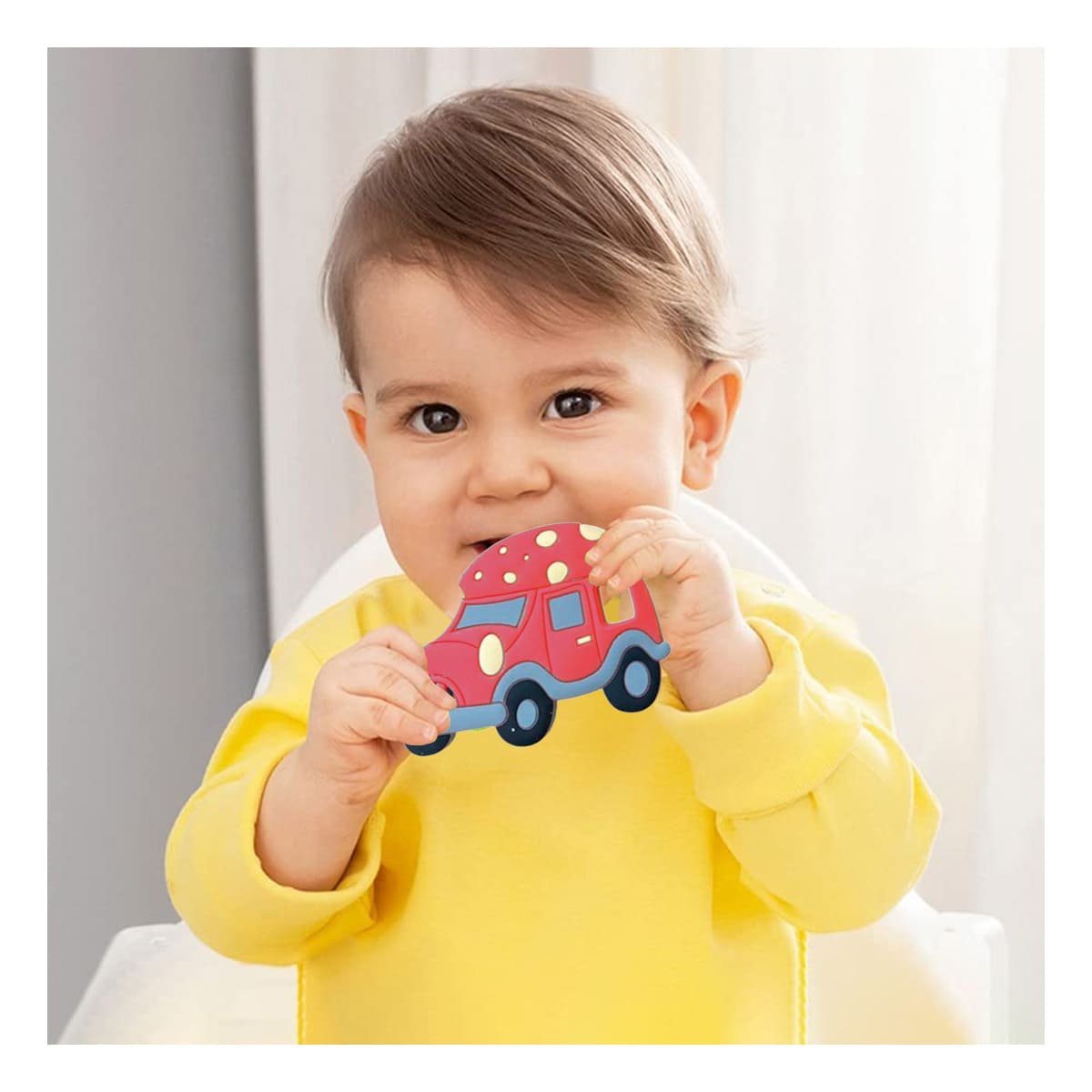 JUGUETE SENSORIAL PARA BEBE EN SILICONA DISEÑO CARRO ROJO Y+POST IT - 2