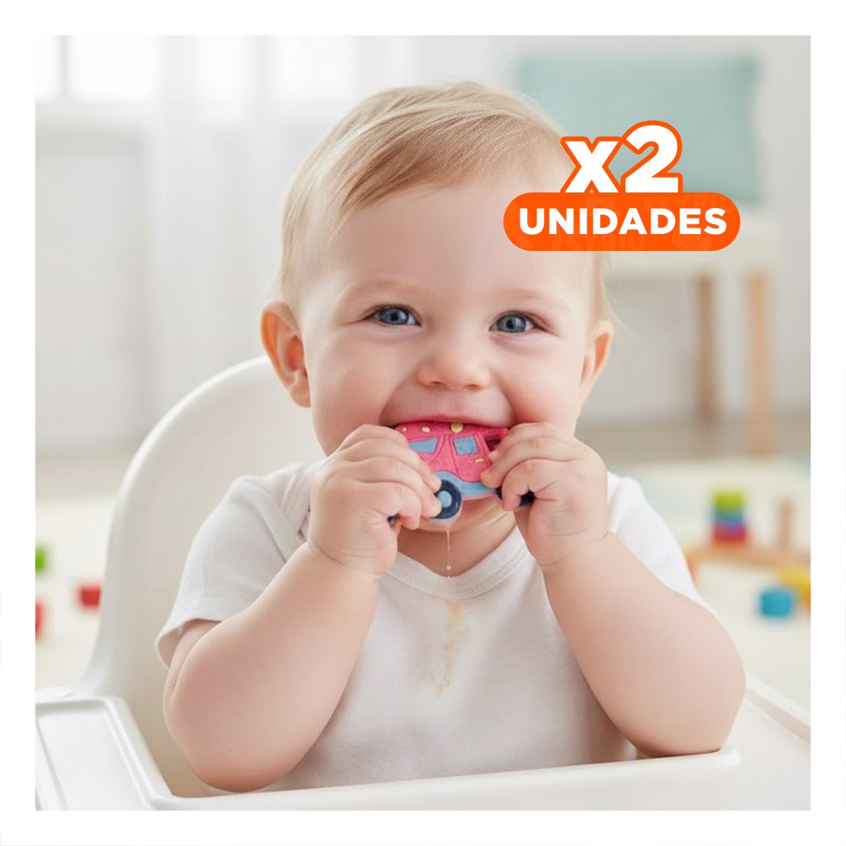 PACK2 JUGUETE MASTICABLE DE SILICONA CON DISEÑO DE CARRO Y PUNTOS ROJO Y+REGALO STICKER - 1