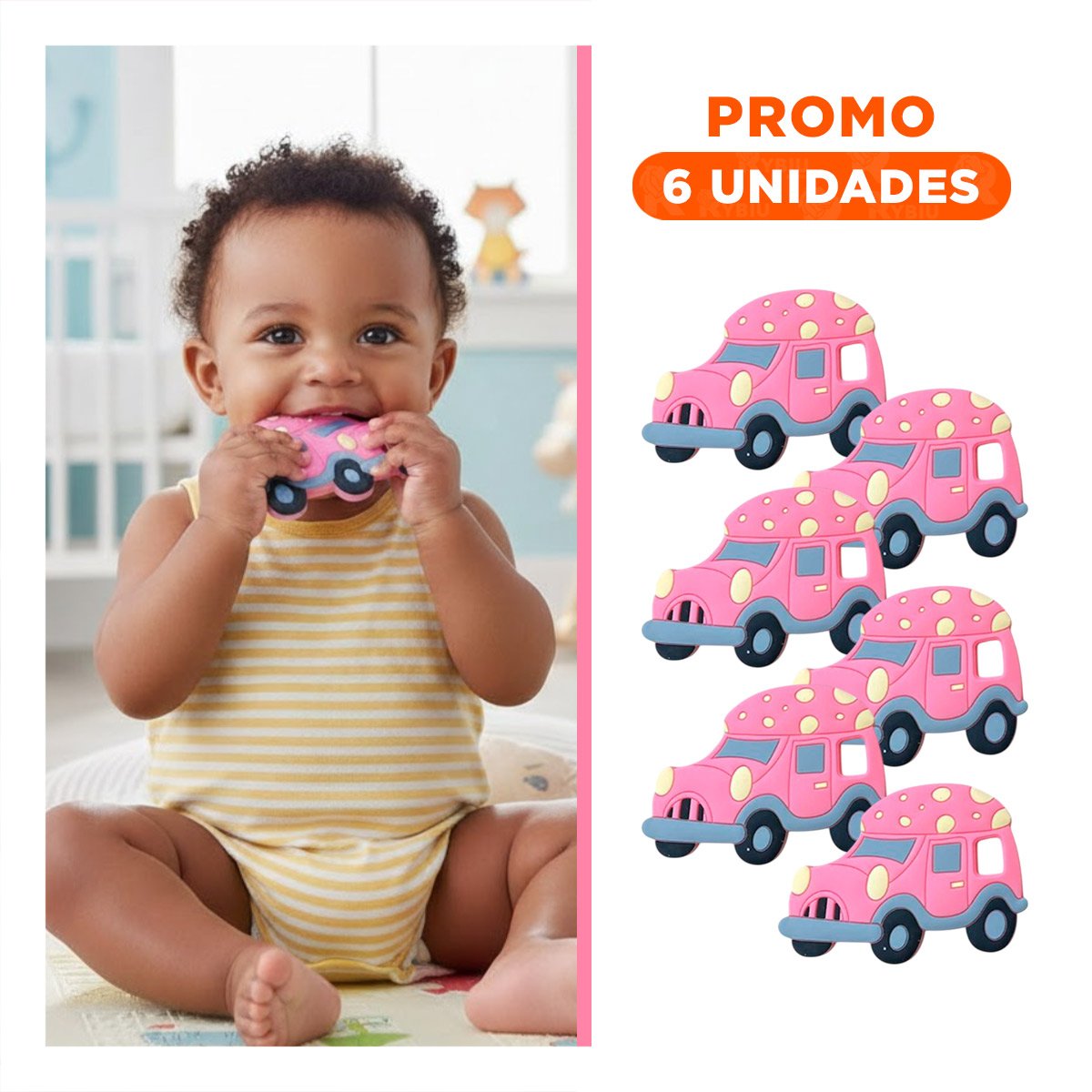 PACK6 ELEMENTO SENSORIAL PARA BEBE EN SILICONA CON PUNTOS ROSADO - 1