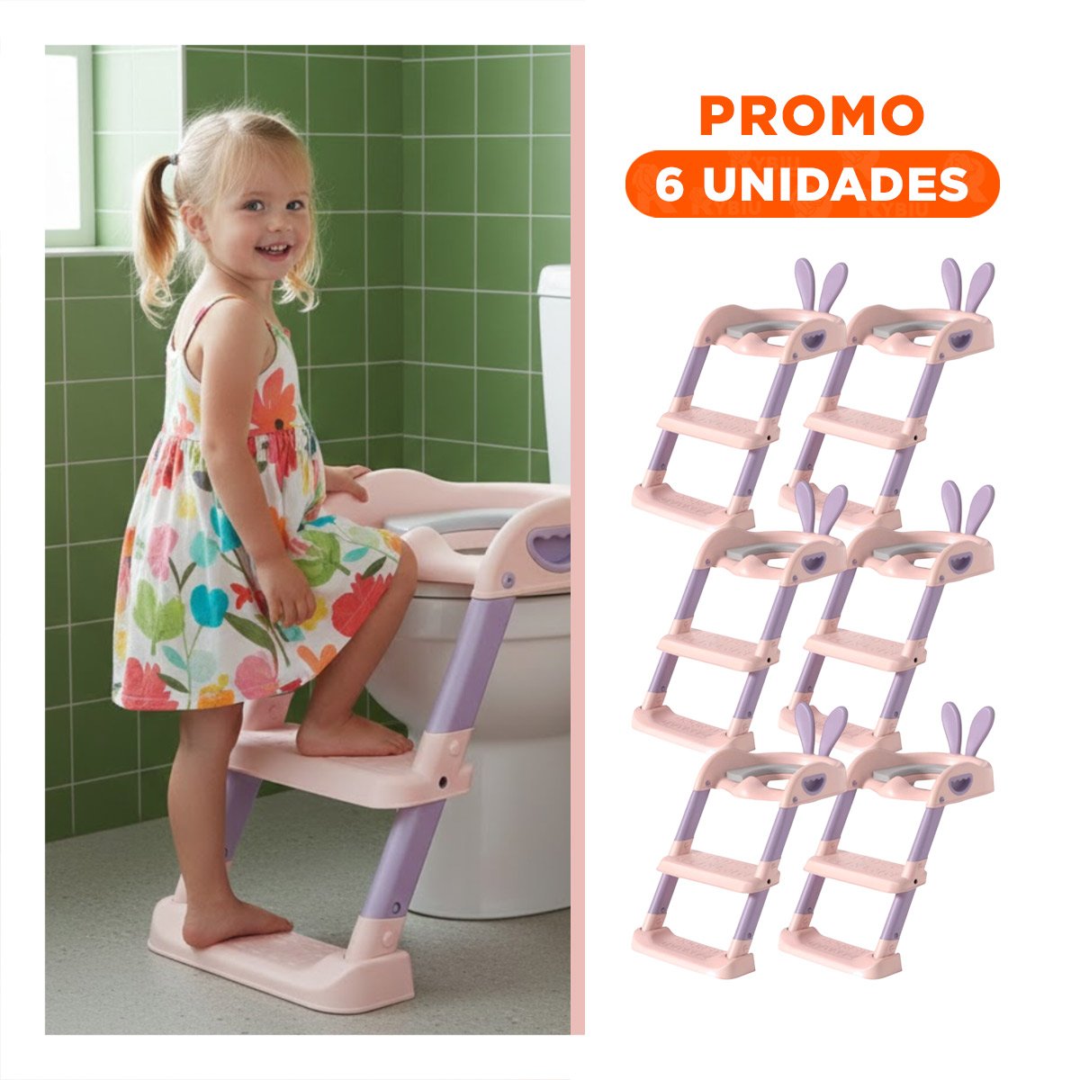 PACK6 MODULO DE INODORO CON ESCALERA ROSADO Y LILA OREJITAS - 1