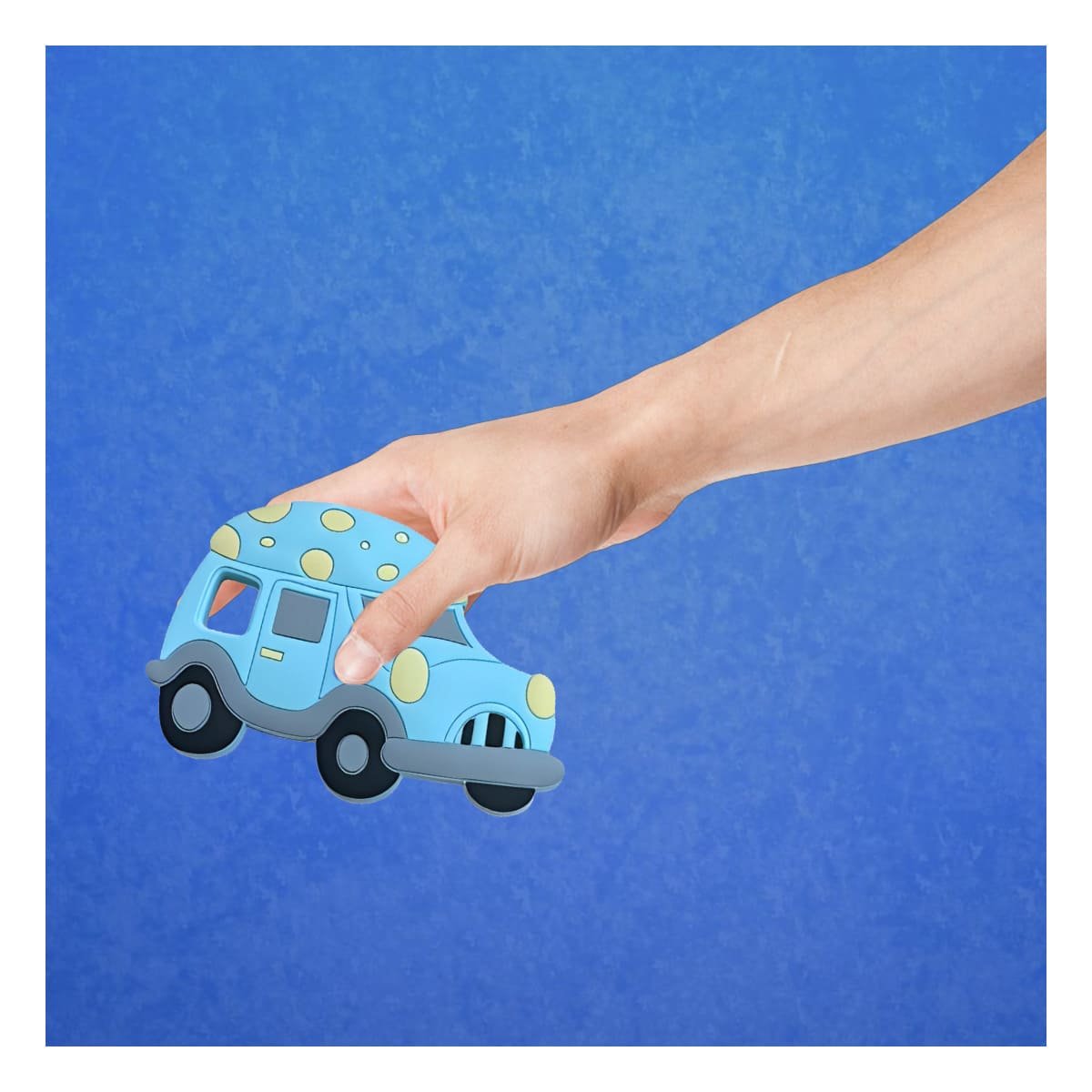 PACK2 HERRAMIENTA DE DENTICION EN SILICONA CON FORMA DE CARRO CELESTE Y+PAPEL REGALO - 5
