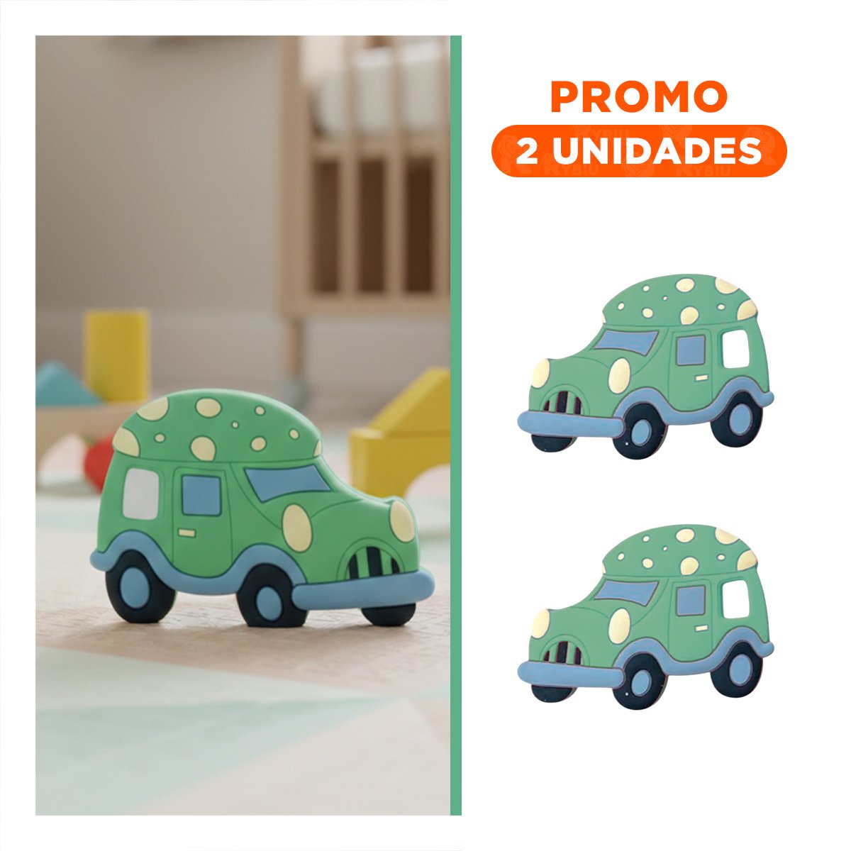 PACK2 FIGURA DE DENTICION EN SILICONA CON FORMA DE CARRO VERDE - 1