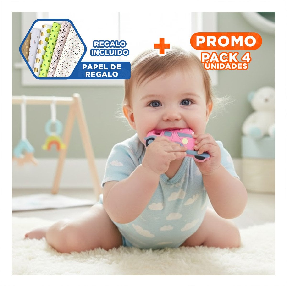 PACK4 OBJETO MASTICABLE SENSORIAL EN SILICONA CARRO ROSADO Y+PAPEL REGALO - 1
