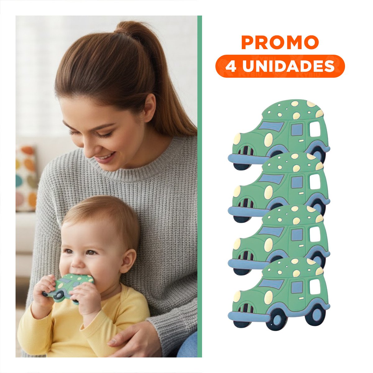 PACK4 OBJETO MASTICABLE SENSORIAL EN SILICONA CARRO VERDE Y+REGALO STICKER - 1