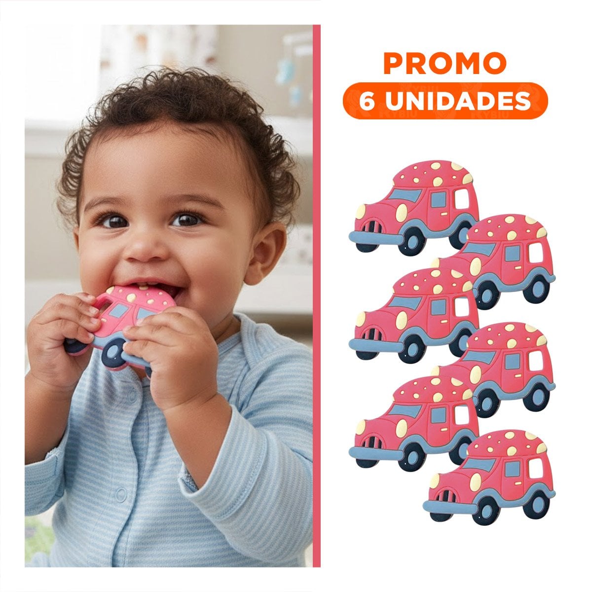 PACK6 ACCESORIO DE DENTICION PARA BEBE EN SILICONA CARRO ROJO - 1
