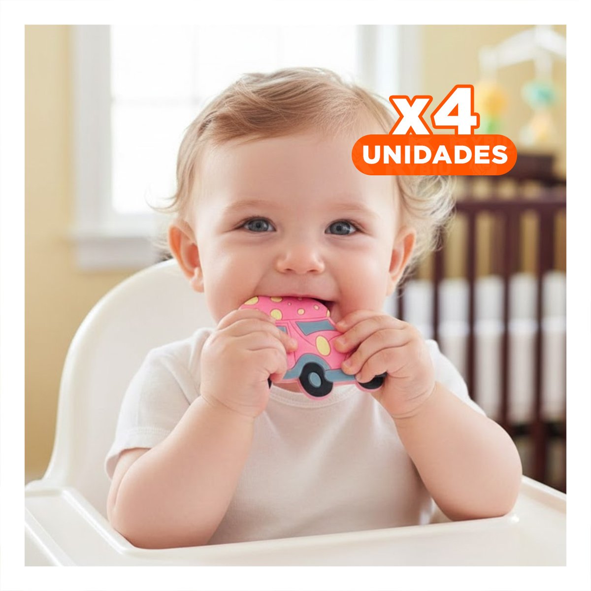 PACK4 ARTICULO DE DENTICION INFANTIL EN SILICONA CON PUNTOS ROSADO - 1