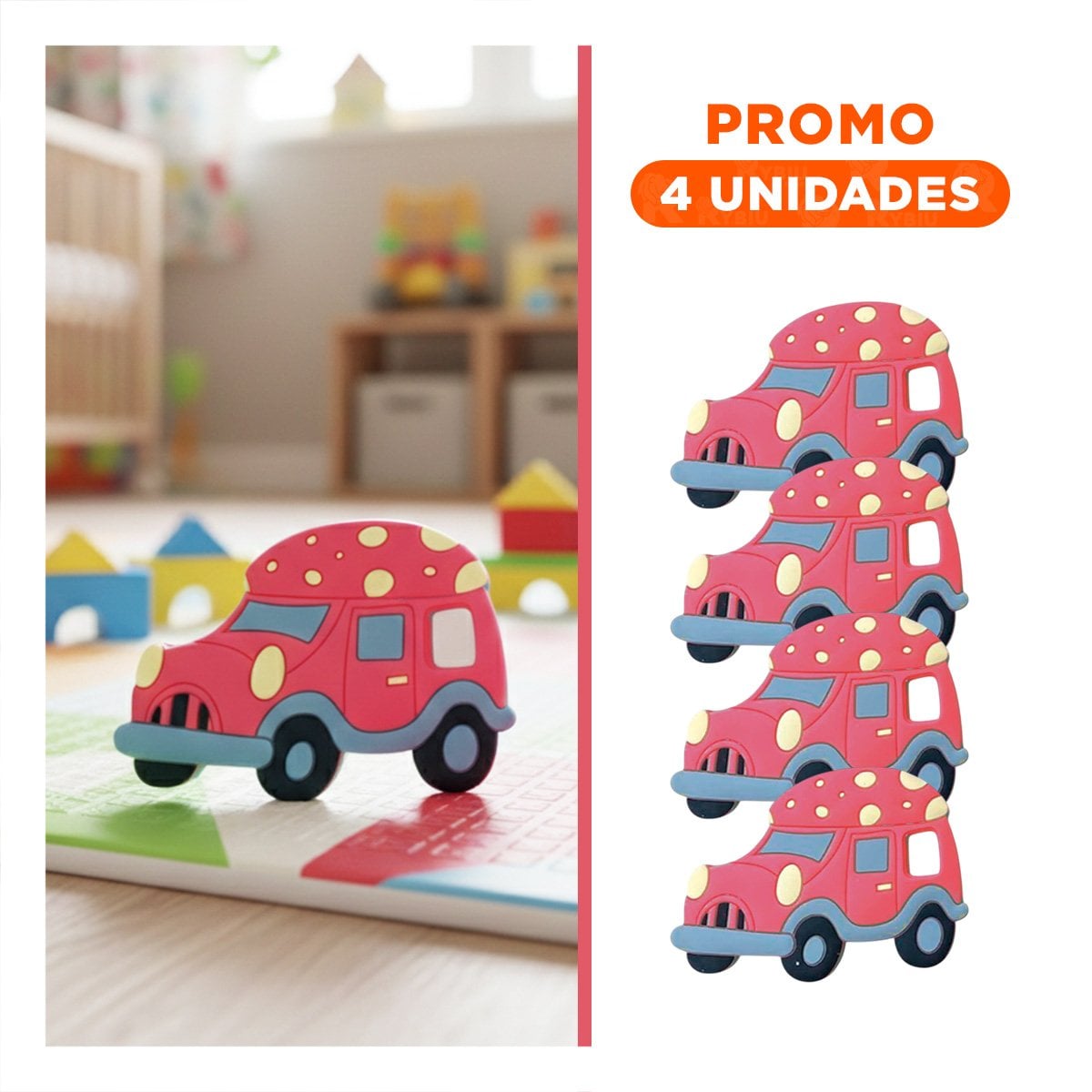 PACK4 ELEMENTO MASTICABLE DE SILICONA CON TEXTURA DE PUNTOS ROJO Y+REGALO STICKER - 1