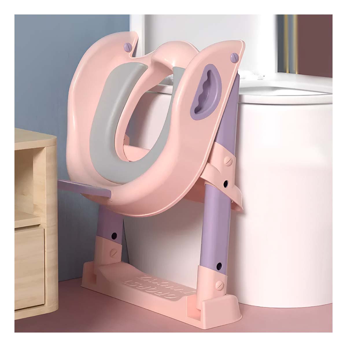 SOLUCION DE BANO PARA NINOS CON ESCALERA ROSADO Y LILA Y+POST IT - 3