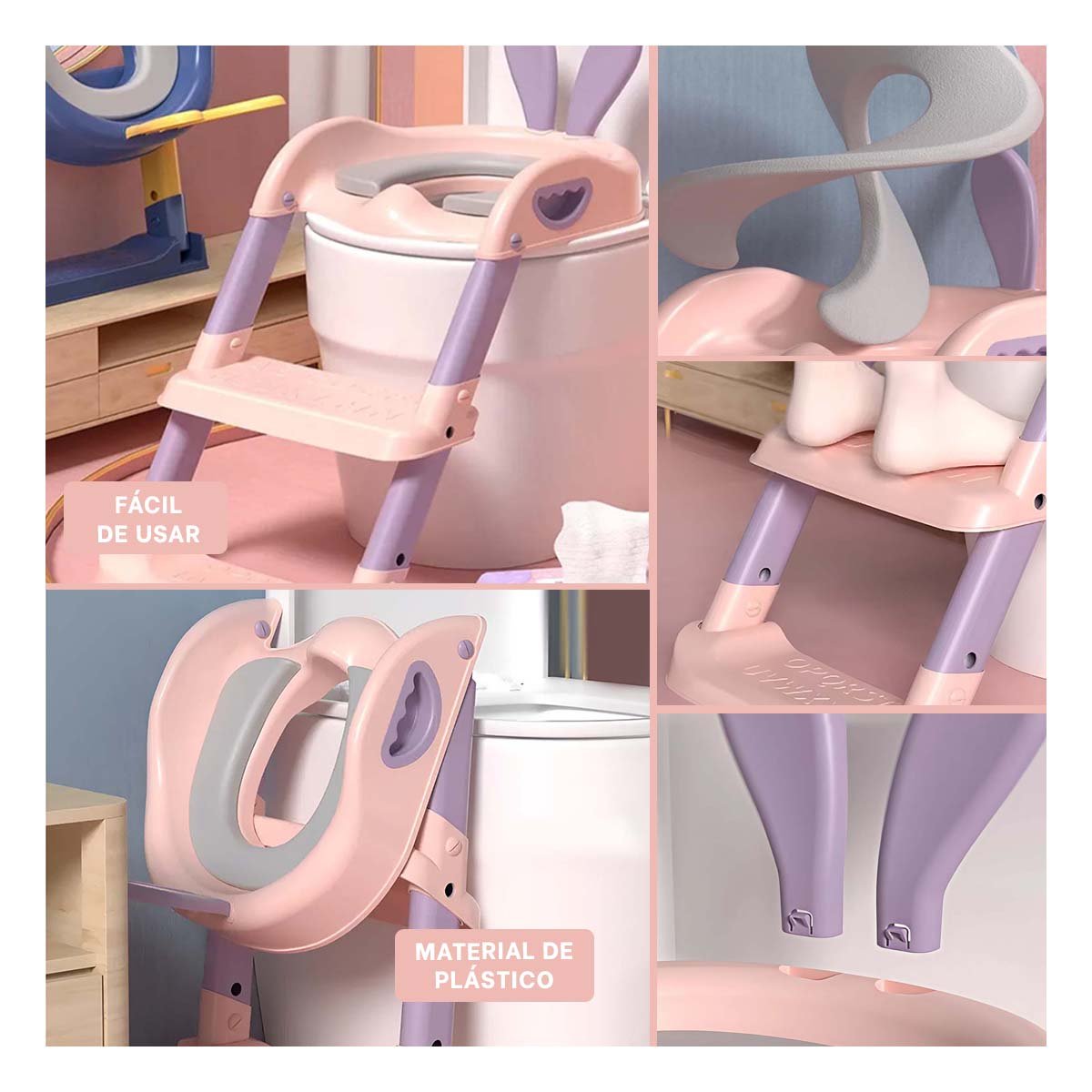 SOLUCION DE BANO PARA NINOS CON ESCALERA ROSADO Y LILA Y+POST IT - 5