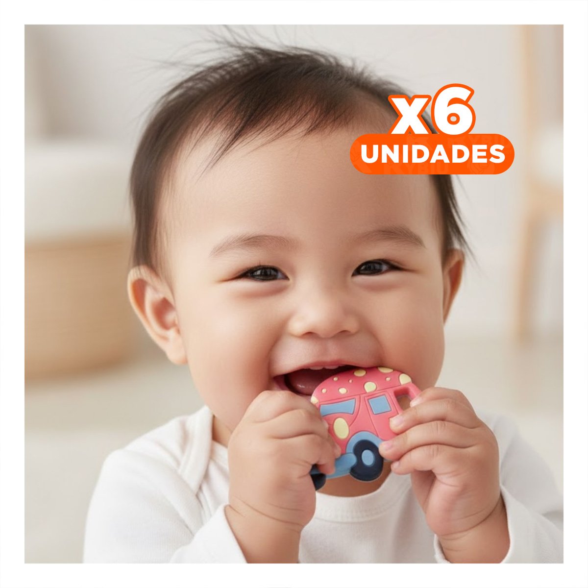 PACK6 COMPLEMENTO MASTICABLE INFANTIL EN SILICONA CON PUNTOS ROJO Y+REGALO STICKER - 1