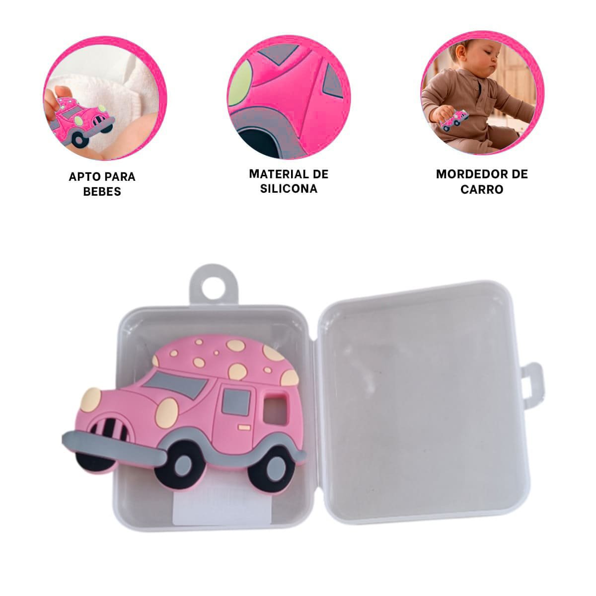 PRODUCTO DE DENTICION INFANTIL EN SILICONA CON PUNTOS ROSADO - 3