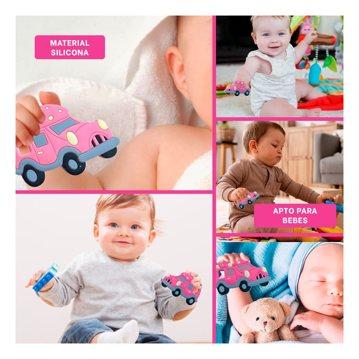PRODUCTO DE DENTICION INFANTIL EN SILICONA CON PUNTOS ROSADO - 5