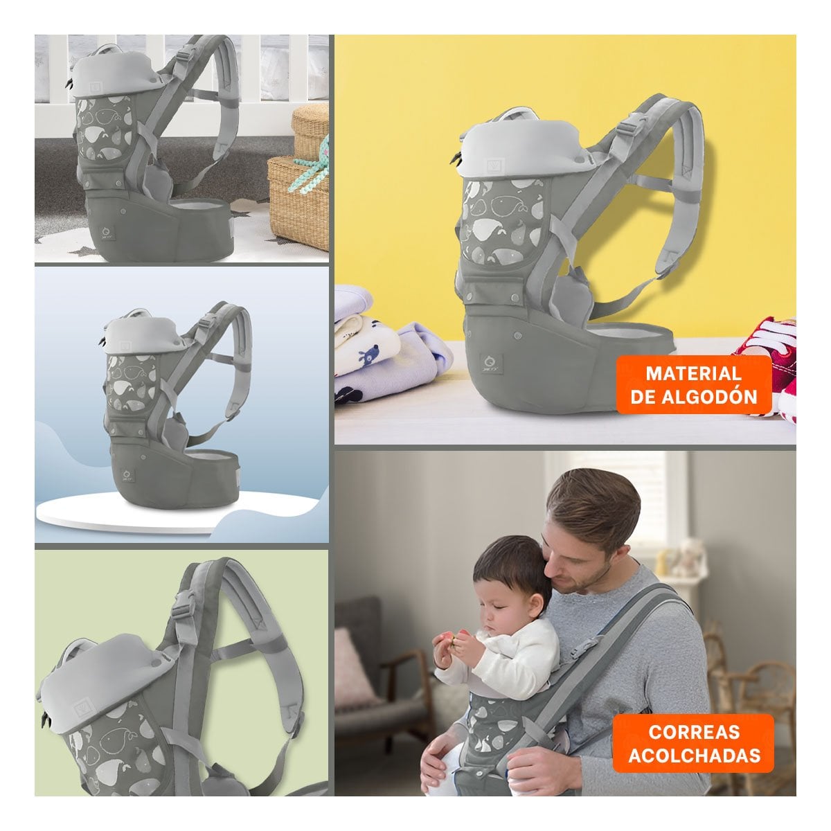 PACK2 PORTABEBE ERGONOMICO 3 EN 1 MODELO BALLENITA COLOR PLOMO Y+PAPEL REGALO - 3