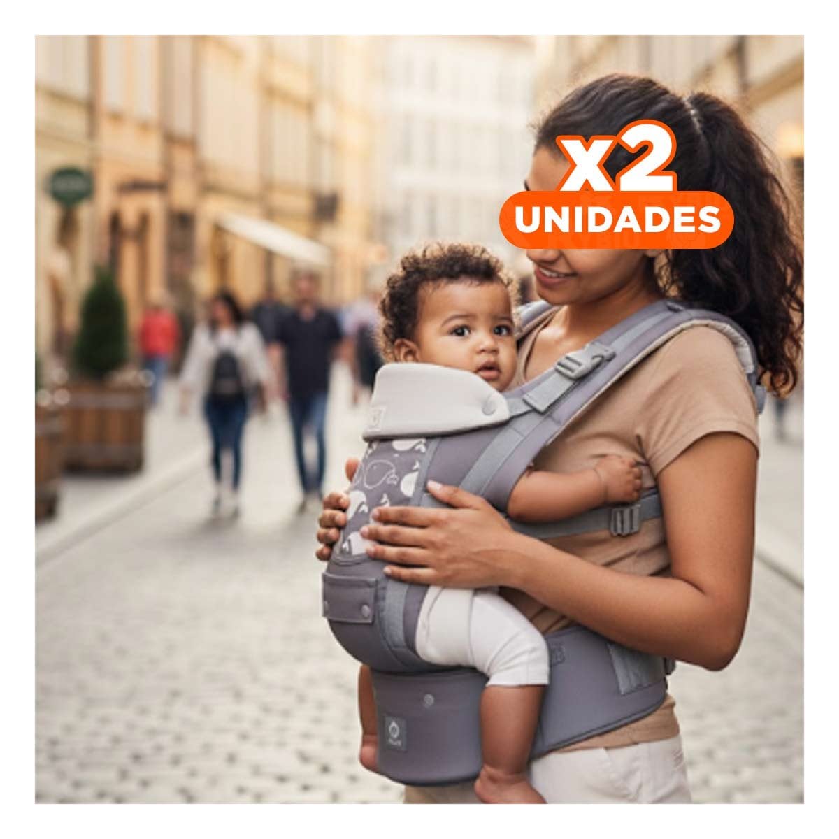 PACK2 MOCHILA ERGONOMICA PARA BEBE 3 EN 1 MODELO BALLENITA PLOMO Y+REGALO STICKER - 1