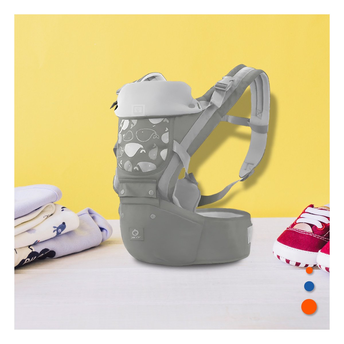 MOCHILA AJUSTABLE PARA BEBE 3 EN 1 MODELO BALLENITA PLOMO Y+PAPEL REGALO - 3