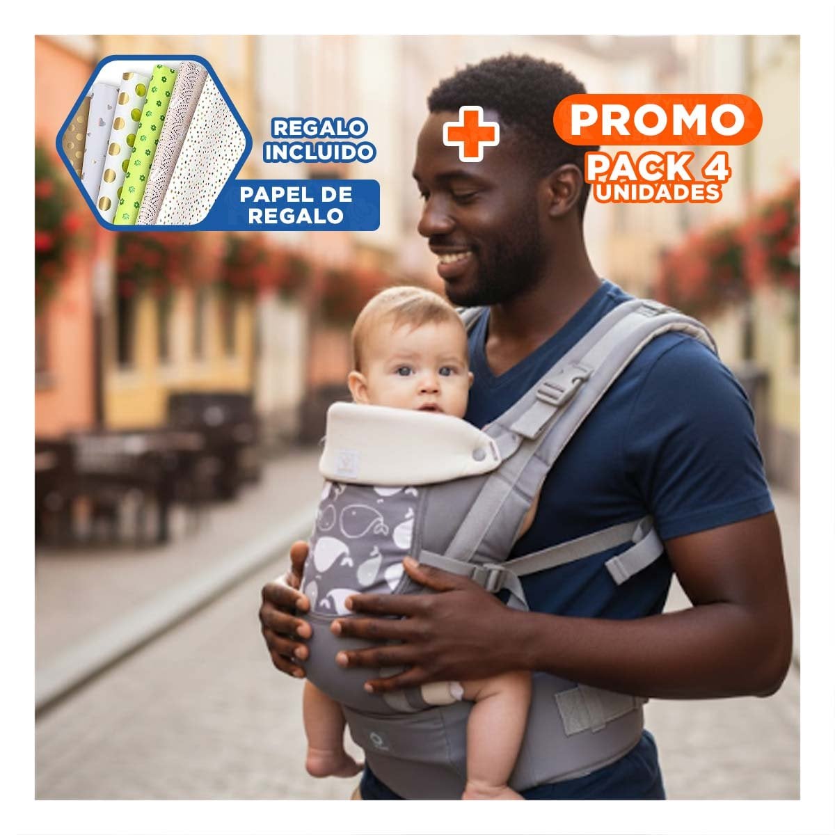 PACK4 ARNES ERGONOMICO PARA BEBE 3 EN 1 MODELO BALLENITA PLOMO Y+PAPEL REGALO - 1