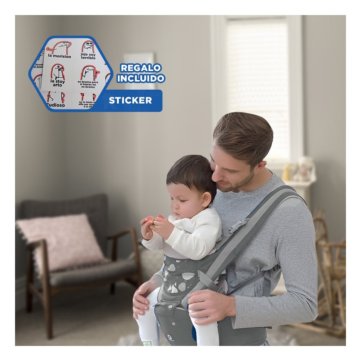CARGADOR AJUSTABLE PARA BEBE 3 EN 1 MODELO BALLENITA PLOMO Y+REGALO STICKER - 1