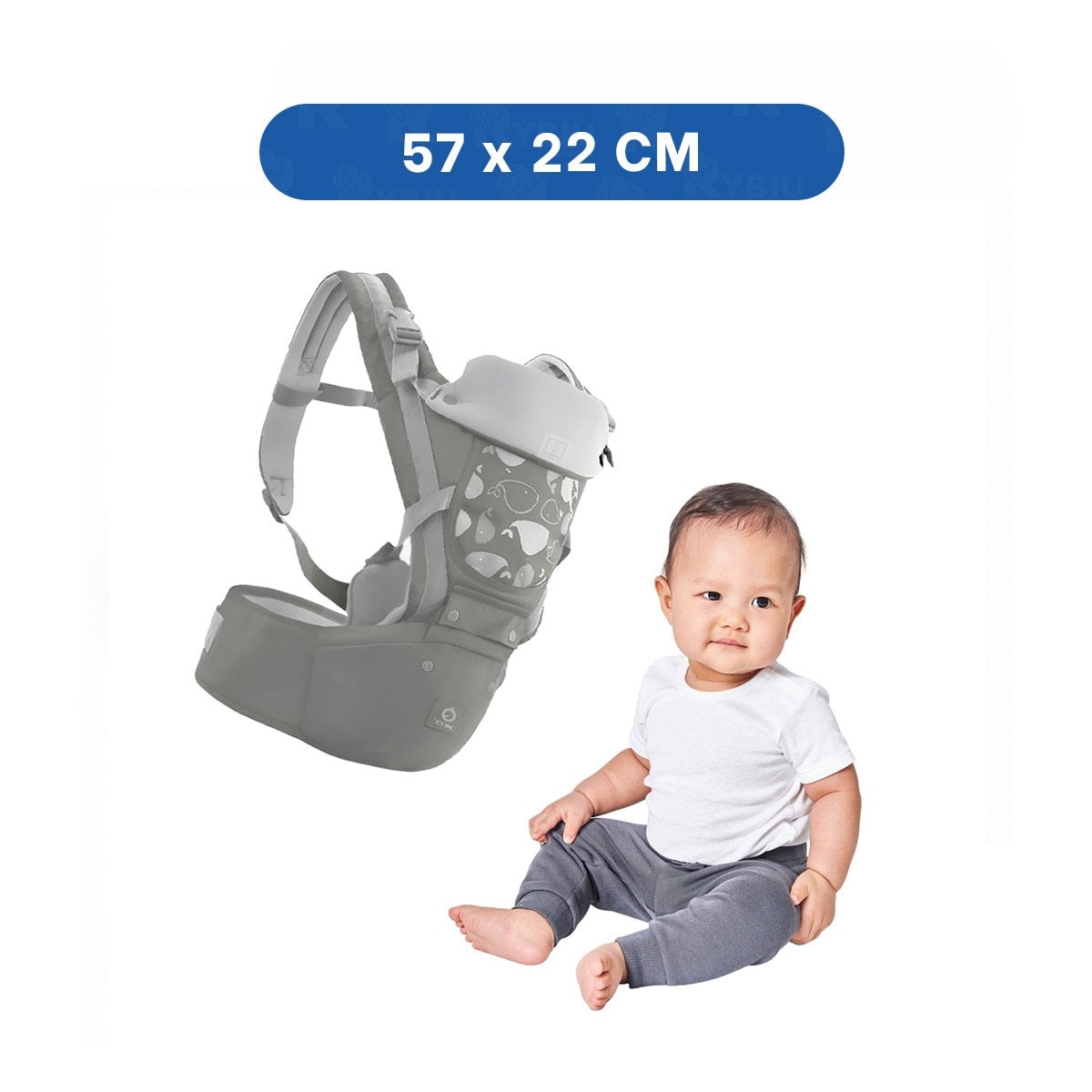 CARGADOR AJUSTABLE PARA BEBE 3 EN 1 MODELO BALLENITA PLOMO Y+REGALO STICKER - 4
