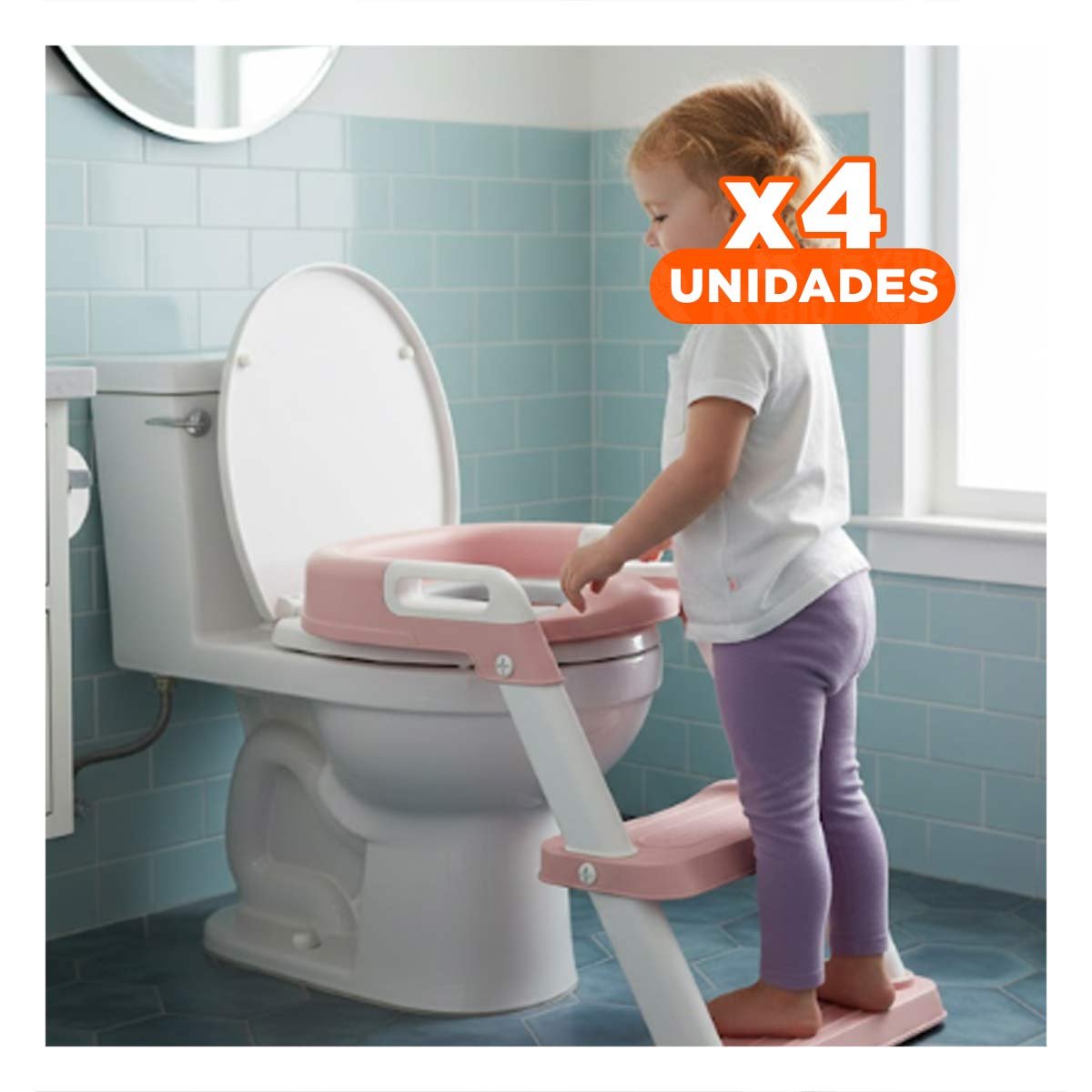 PACK4 REDUCTOR INFANTIL DE INODORO CON ESCALERA ROSADO ANTIDESLIZANTE Y COMODO - 1
