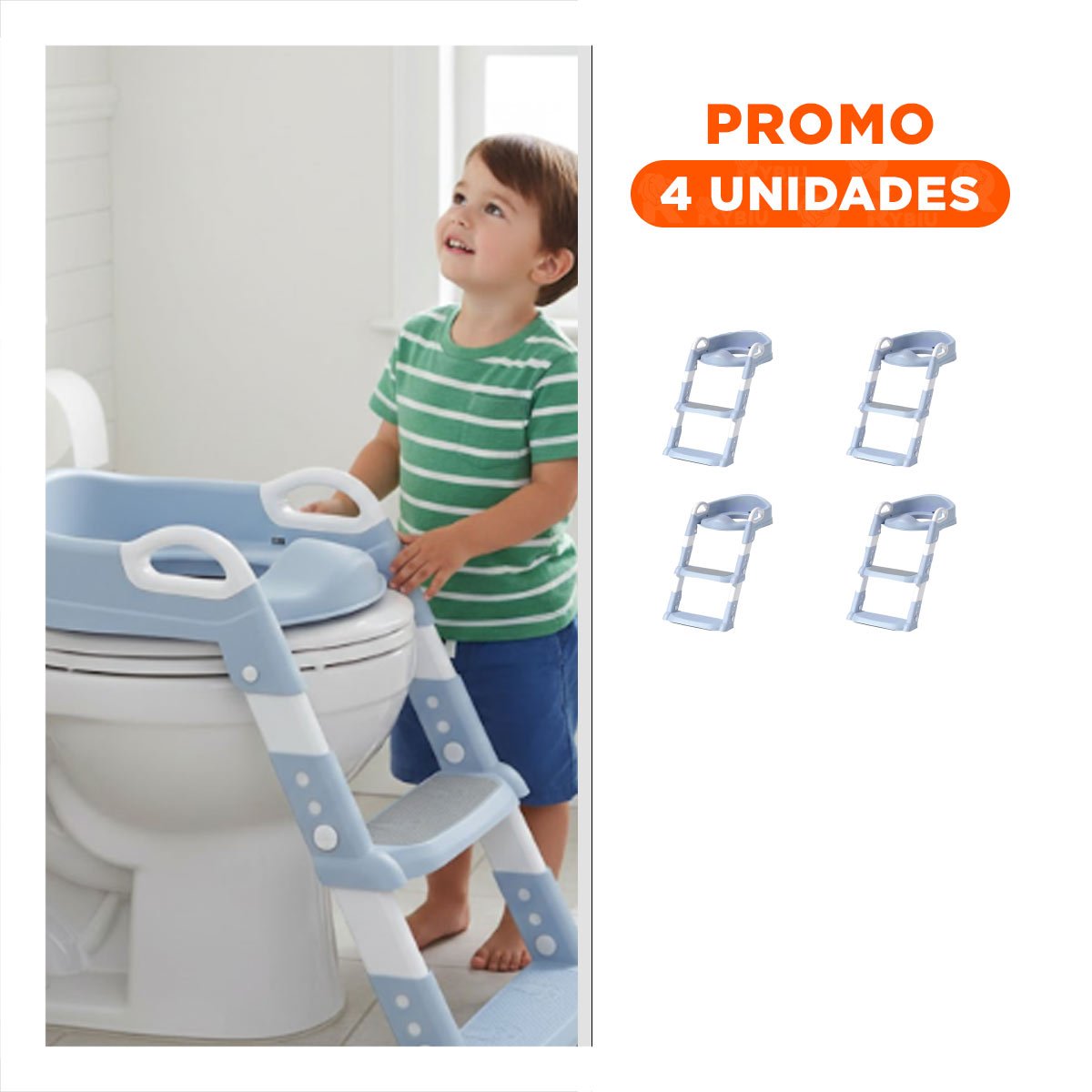 PACK4 ASIENTO PLEGABLE DE INODORO CON ESCALERA AZUL CLARO Y+REGALO STICKER - 1