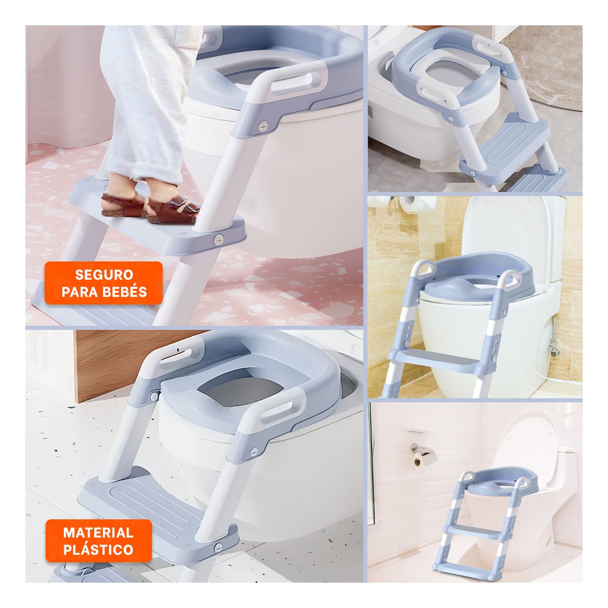 PACK4 ASIENTO PLEGABLE DE INODORO CON ESCALERA AZUL CLARO Y+REGALO STICKER - 2