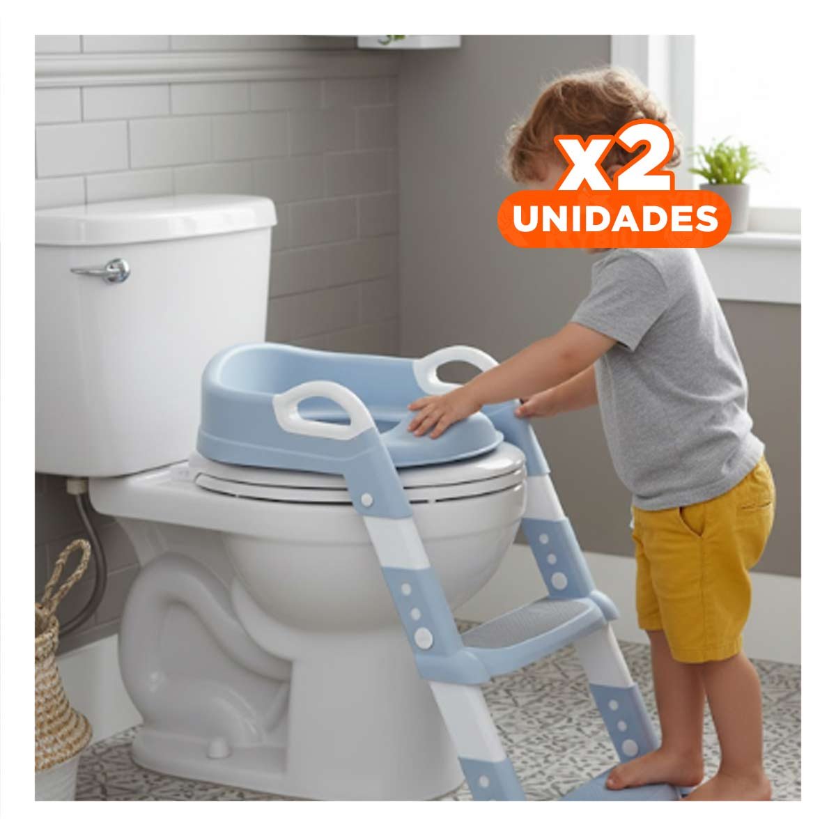 PACK2 ELEVADOR INFANTIL DE INODORO CON ESCALERA AZUL CLARO AJUSTABLE Y+REGALO STICKER - 1